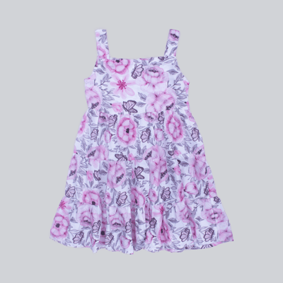 Pink Floral Printed Flared Dress