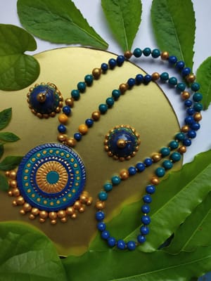 Blue & Golden Coloured Circular Necklace Set