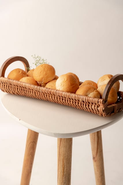 Kadam Haat Handmade Wicker Bread Tray with Handles | Kitchen Counter Top Storage Tray, Decorative Tray | Home and Restaurants for Serving Snacks, Breads and Appetizers
