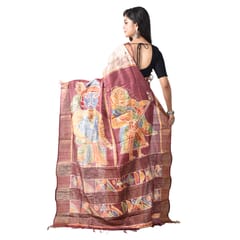 3stones | Handwoven | Hand Batik | Pure Silk | Saree and Blouse Piece | Silk Mark | Pink and Cream | Radha Krishna | GCMZT6