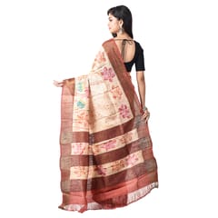 3stones | Handwoven | Hand Batik | Pure Silk | Saree and Blouse Piece | Silk Mark | Cream and Brown | GCMZT16