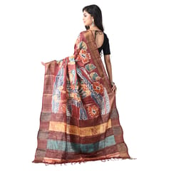 3stones | Handwoven | Hand Batik | Pure Silk | Saree and Blouse Piece | Silk Mark | Blue and Brown | GCMZT17