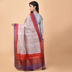 3stones | Handwoven | Hand Block | Pure Silk | Dupatta | Silk Mark | Red and White | GCA11