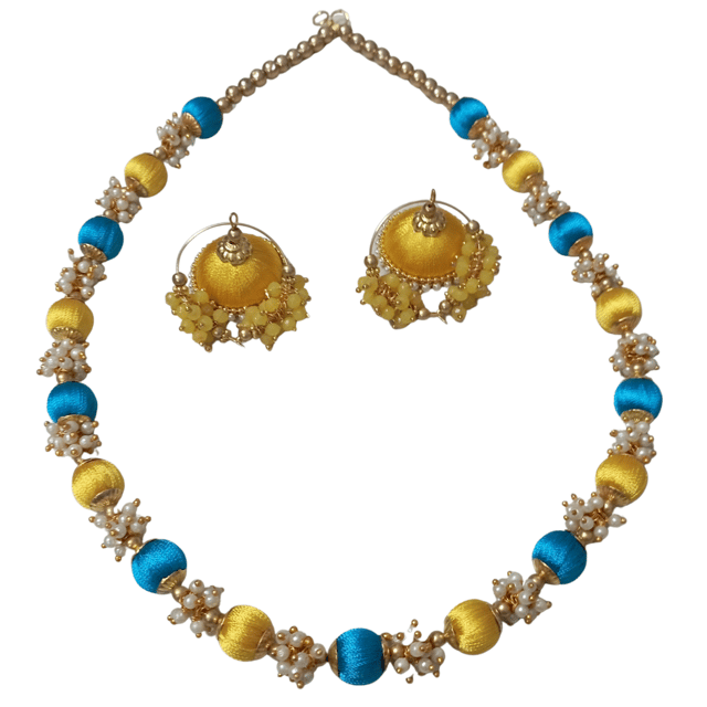 Blue & Yellow Handmade Silk Thread Jewellery VMM 58