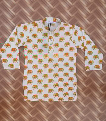 Handblock animal print cotton Kurta for boys