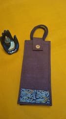 Brown Jute Water Bottle Bag with Kalamkari Patch-001