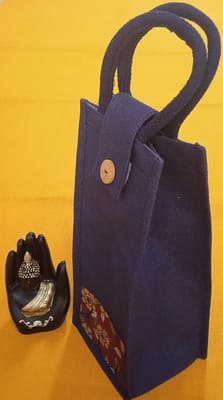 Blue Jute Water Bottle Bag with Kalamkari Patch-002