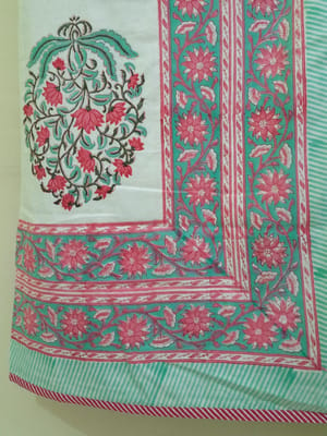 Pink and White Floral boota Double Bed Size Pure Cotton Dohar