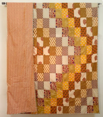 Indian soft & light patch work block printed Double dohar/ AC Quilt 100% cotton reversible all seasons blanket mustard color coverlet 3 layered