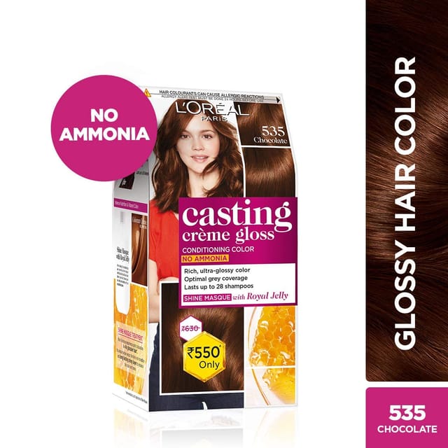 L'Oreal Paris Casting Creme Gloss Conditioning Color (535 Chocolate ) : 87.5 Gm + 72 ml + 1 Unit of paddle Hair Brush