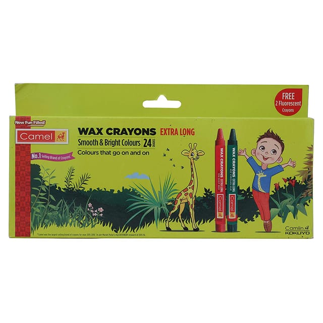 Camel Wax Crayons Extra Long Smooth & Bright Colour : 24 Shades #