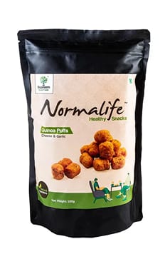 Supreem Super Foods  Normalife™ Gluten Free Quinoa Puffs - Roasted Puffs Snack with Cheese & Garlic 100 gms - Pack of 2