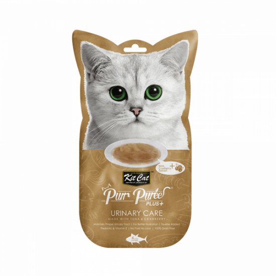 Kit Cat Puree Plus + أكياس التونة والتوت البري للعناية البولية 4x15g أكياس
