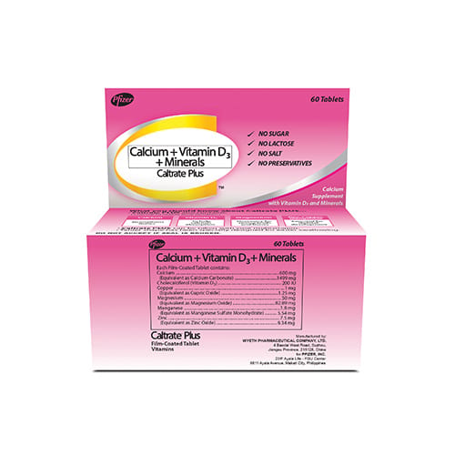 Caltrate Plus Calcium + Vitamin D3 + Minerals 60 Tablets