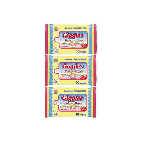 Giggles Baby Wipes Unscented 10sheets x 3