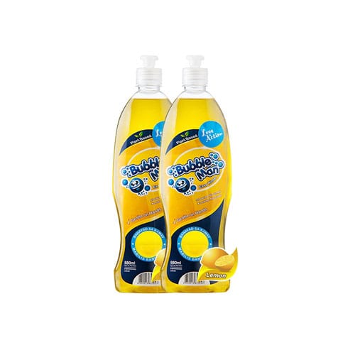 Bubble Man Plant-Based Dishwashing Liquid Easy Rinse Lemon 880ml x 2