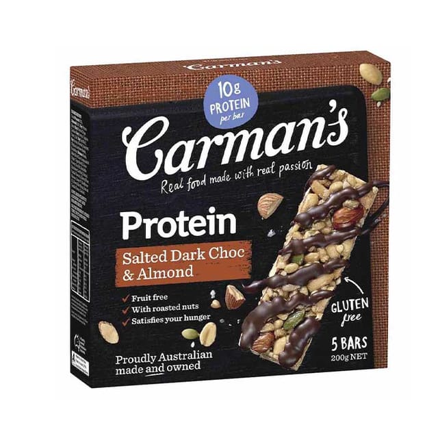 Carman's Salted Dark Choc & Almond Protein Bar 200g