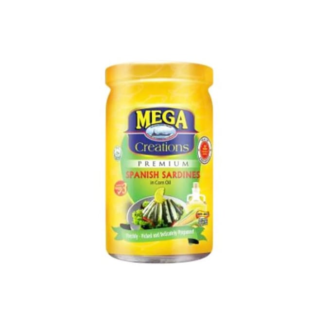 Mega Premium Sardines in Corn Oil Bottled 225g