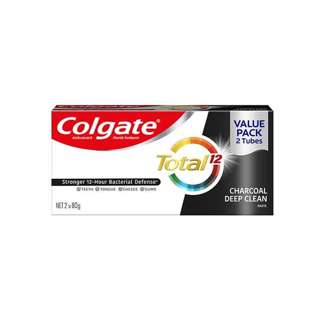 Colgate Total Charcoal Deep Clean Whole Antibacterial Toothpaste Twin Pack 80g