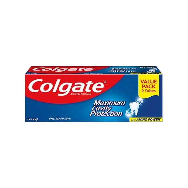 Colgate Maximum Cavity Protection Great Regular Flavor Anti-Cavity Family Toothpaste Twin Pack 195g
