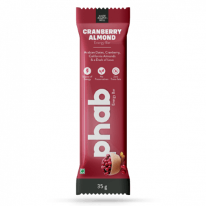 Phab Energy Bars – No Preservatives, No Artificial Sweeteners, Zero Trans Fats & Goodness of Honey: Pack of 6x 35g (CRANBERRY ALMOND)
