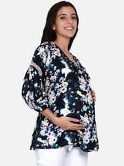 The Kaftan Company-Blue Brushed Floral Maternity and Nursing Wrap Top