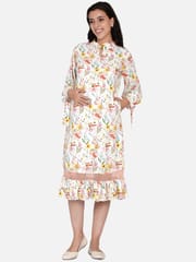 The Kaftan Company-Off-White Brushed Dandelion Maternity Dress