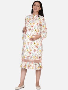The Kaftan Company-Off-White Brushed Dandelion Maternity Dress