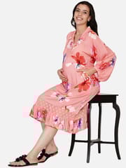 The Kaftan Company-Peach Brushed Floral Maternity Dress