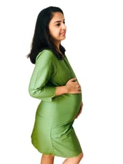 Chicmomz Solid Color Cut Style Short Maternity Dress in Olive Green