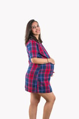 Chicmomz Folded Sleeves Check Short Maternity Dress in Red Checks