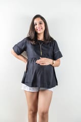 Chicmomz Solid Color Lace Peplum Maternity Top in Black