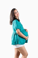 Chicmomz Solid Color Lace Peplum Maternity Top in Green