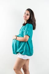 Chicmomz Solid Color Lace Peplum Maternity Top in Green