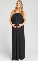 Plum and Peaches Off Shoulder Ruffle Maternity Gown
