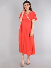 The Mom Store Orange Daffodils Maternity and Nursing Gown