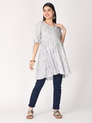 The Mom Store Grey and Gold Foil Print Maternity and Nursing Kurti