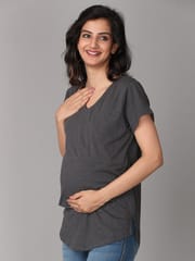 The Mom Store Grey Melange Slub Jersey Maternity and Nursing Top