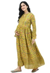 Mometernity Mustard Floral Maternity & Nursing Maxi Kurta Dress