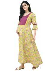 Mometernity Green & Wine Floral Maternity Nursing Nighty Maxi with Zip