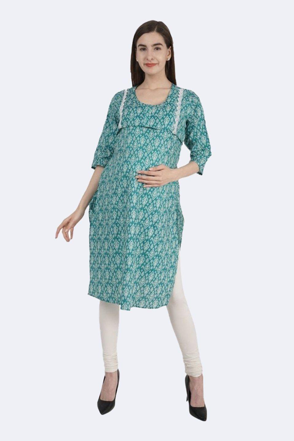 Morph Maternity Elegant Sea Green Feeding Kurta