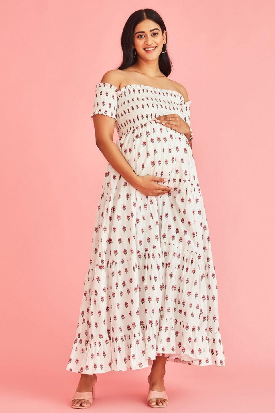 The Mama Project Kyra Off-Shoulder Tiered Maxi Maternity Dress