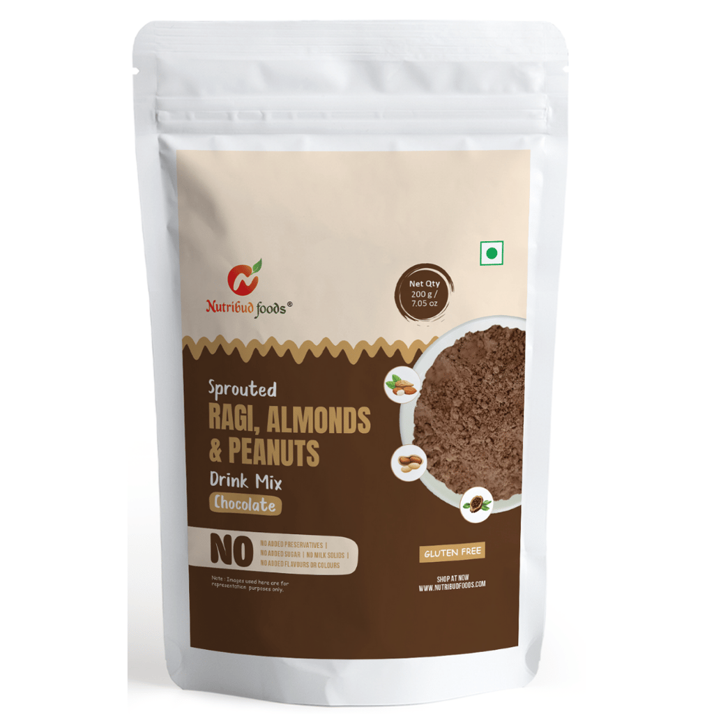 Nutribud Foods Sprouted Ragi, Almonds and Peanuts Drink Mix (Chocolate), 200 grams
