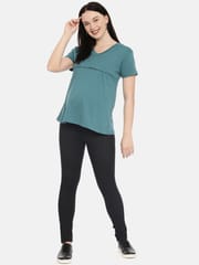 The Mom Store Teal Blue Solid Maternity and Nursing Top