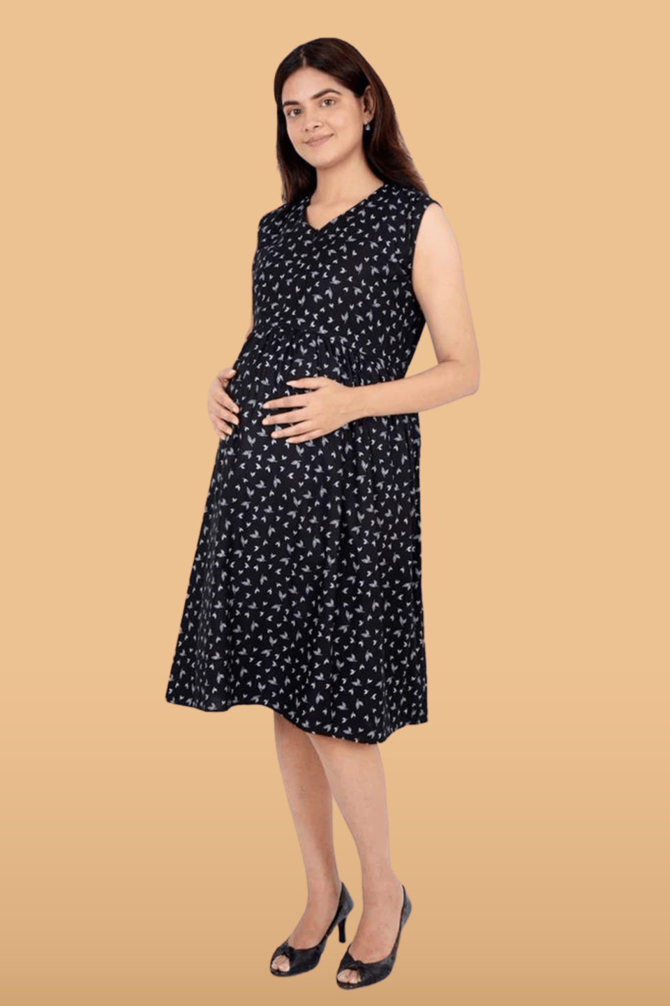 Morph Maternity Black Pretty Print Maternity and Feeding Dress