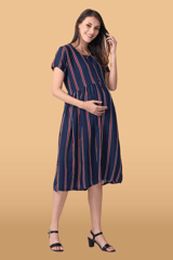 Morph Maternity Navy Stripe Pregnancy and Feeding Dress