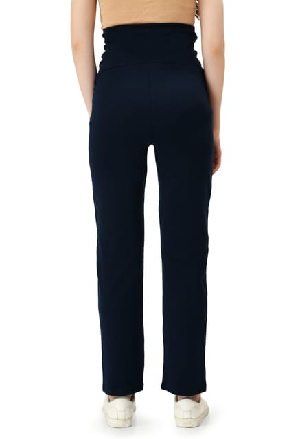 Mometernity Navy Blue Overbelly Maternity Straight Pant