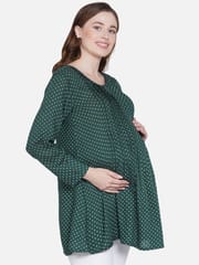 Mine4Nine Women's Maternity Polka Dot Green Top