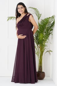 Plum and Peaches One Shoulder Pleated Maternity Gown