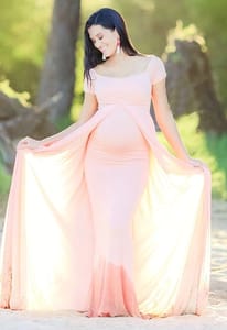 Plum and Peaches Sweetheart Maternity Gown With Train